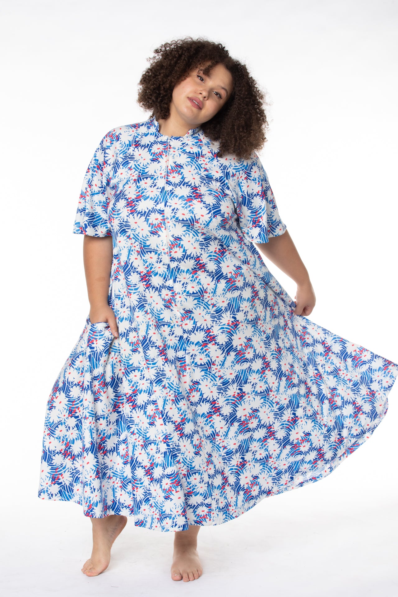 VINTAGE BLUE FLORAL MUMU DRESS ...